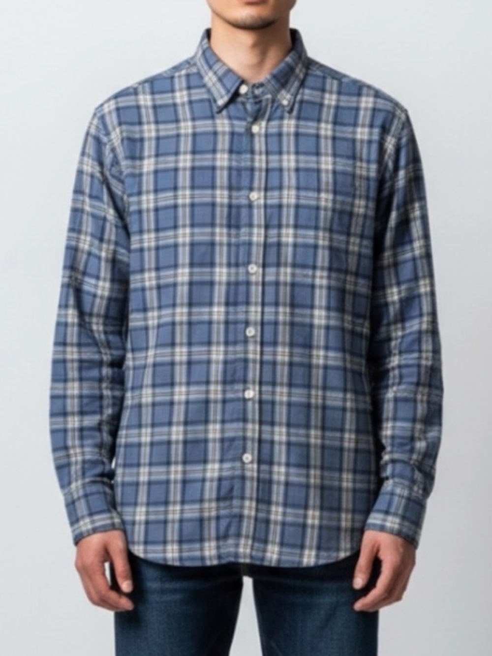 Old Navy Men’s Everyday Plaid Button Down Shirt Blue Gray Regular Fit Size Large